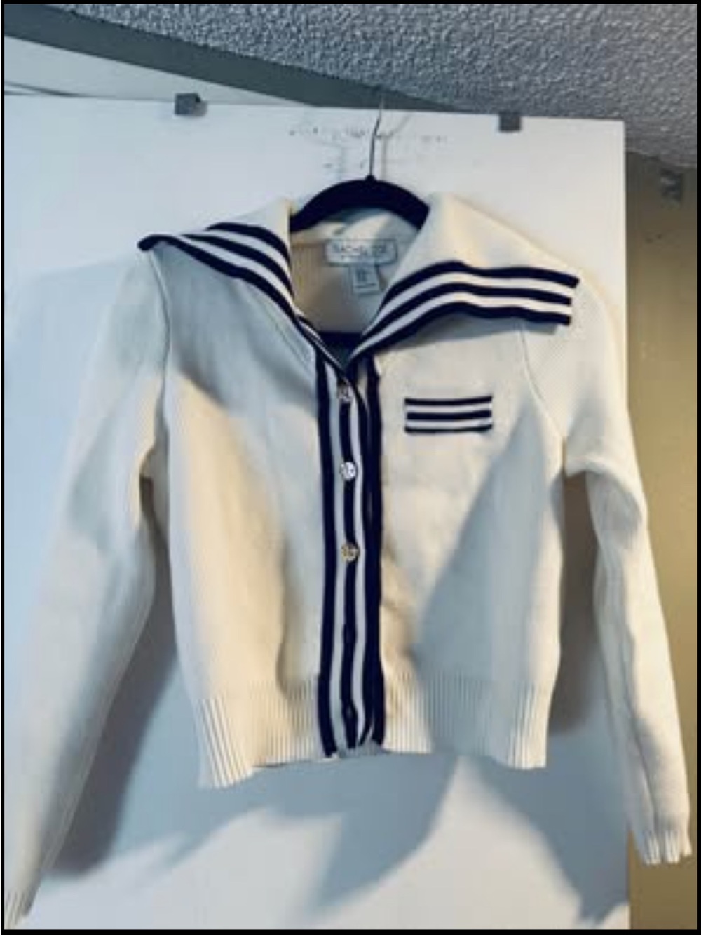 Rachel Zoe Cream Sailor V-Neck Sweater with Navy Trim S